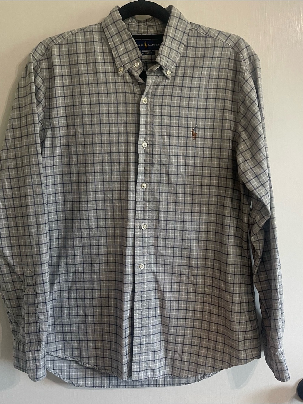 Ralph Lauren Men's Light Gray & Navy Plaid Button-Down Shirt
